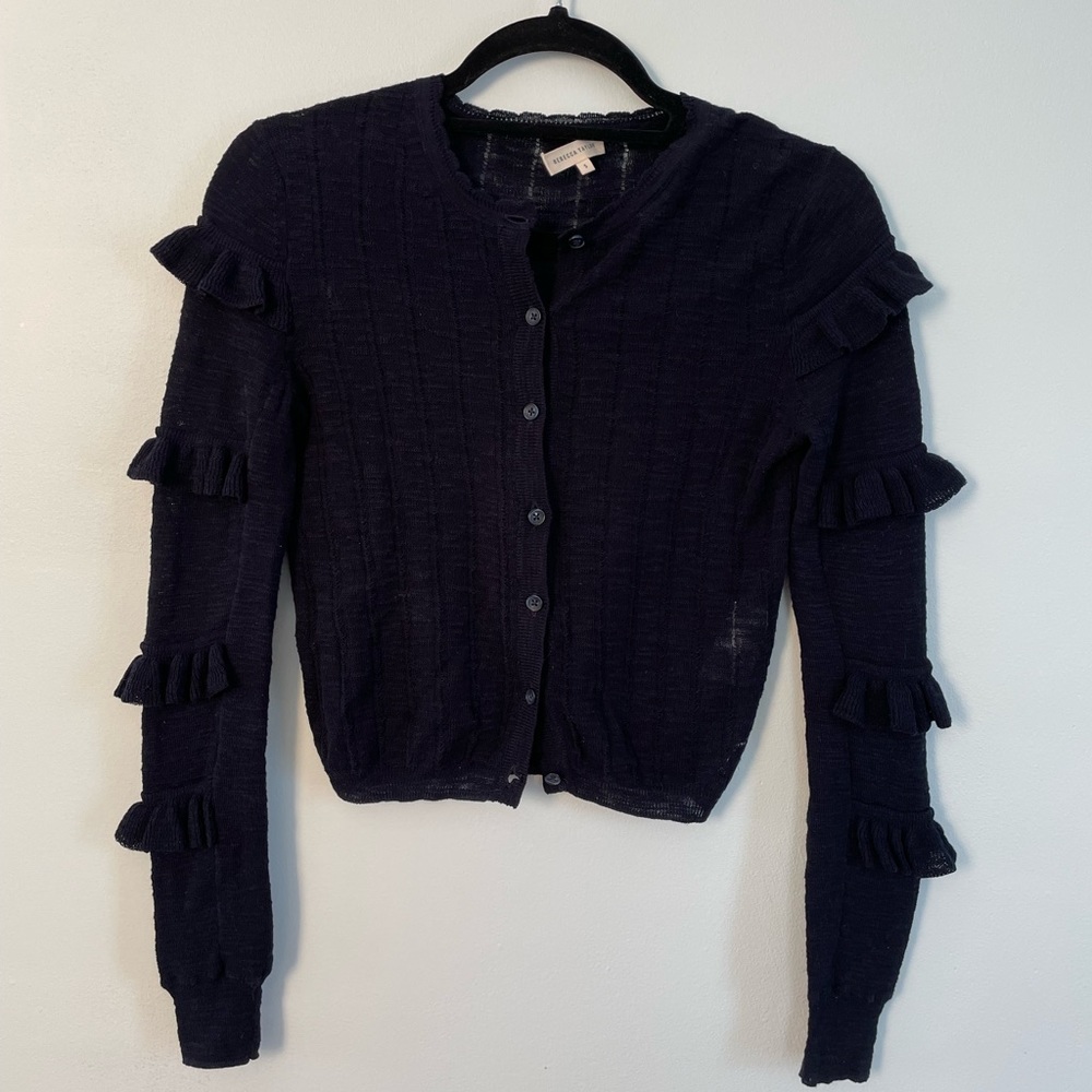 Rebecca Taylor Lightweight Cardigan with Ruffle Sleeve Detail